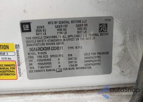 2015 Buick Enclave Premium from USA, damaged, VIN 5GAKRCKD8FJ224511